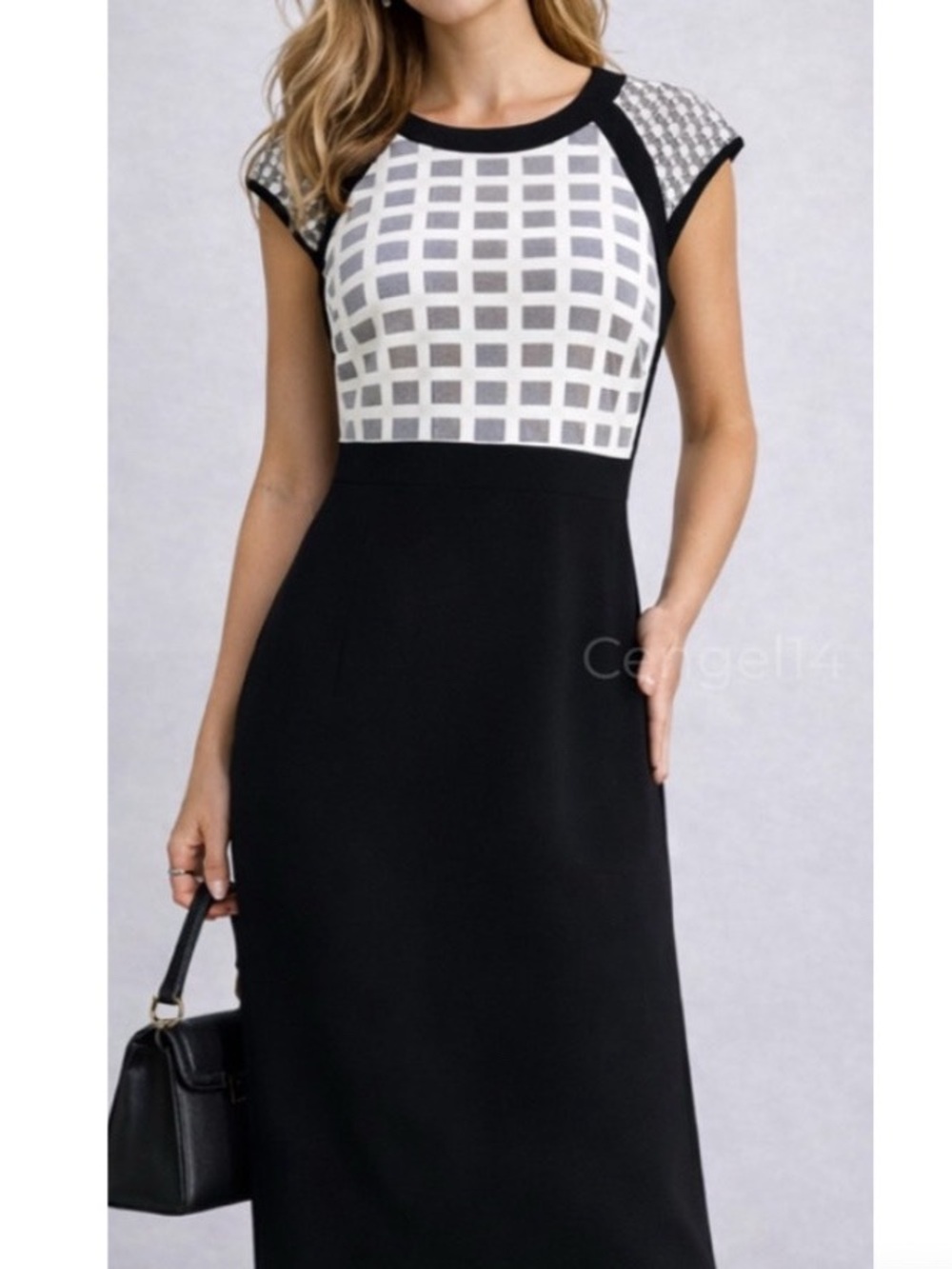 Antonio Melani Black and White Crewneck Cap-Sleeve Dress